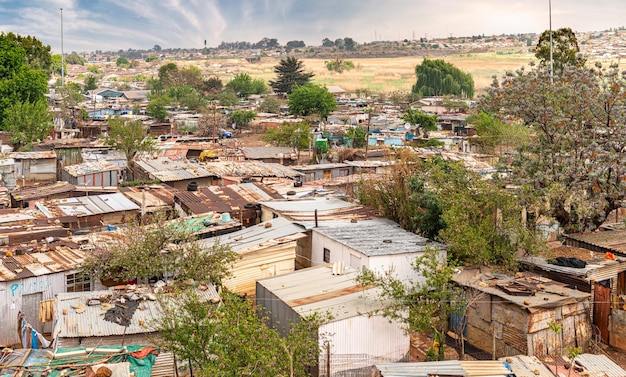 Poor townships next to Johannesburg South Africa