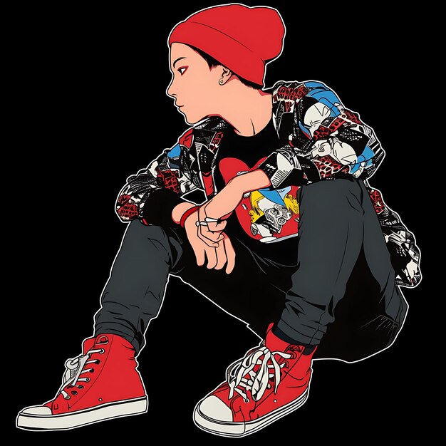 Pop Art 14 Year Old Boy in a Comic Book Print Shirt Black Je Creative Fashion Chibi Character