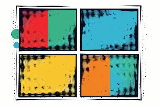 Photo pop art comic book style with four colorful blocks in halftone design