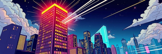 Photo pop art comic style smart city night illustration