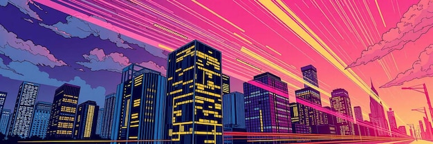 Photo pop art comic style smart city night illustration