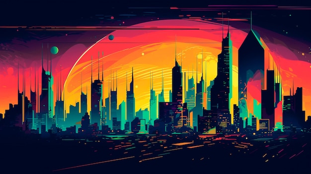 Pop art of a futuristic city digital art illustration Generative AI