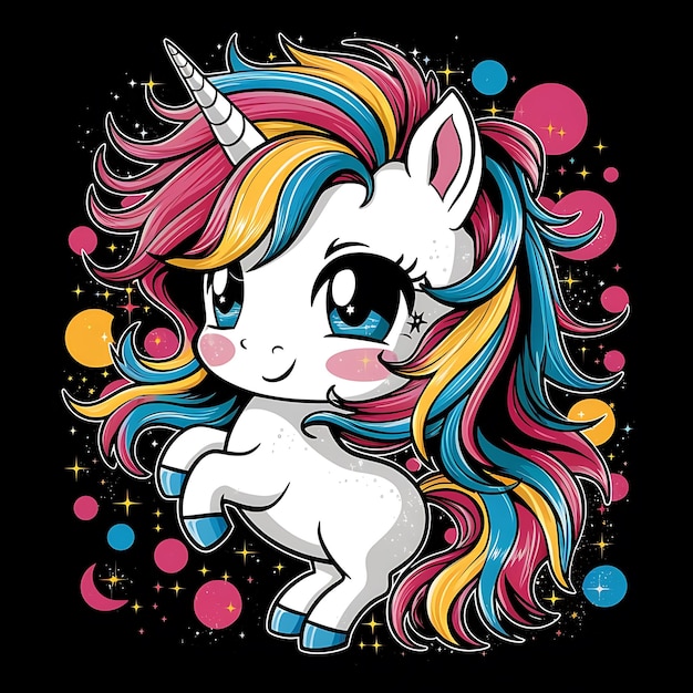 Pop Art Illustration of Cute Unicorn