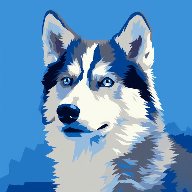 Photo pop art inspired 8bit siberian husky dog graphic design