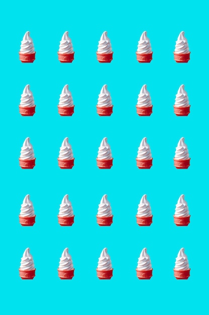 Pop Art Milk Soft Serve Ice Cream Pink Cones Pattern on Arctic Blue Background