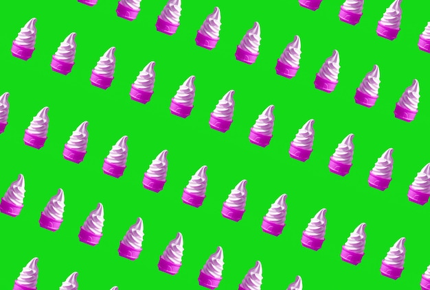 Pop Art of Purple Soft Serve Ice Cream Cones Pattern on Lime Green Backdrop