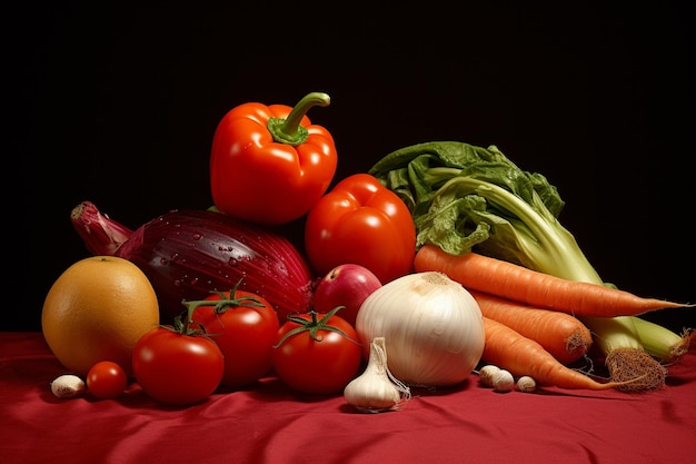 An Popart Harvest Colorful Still Life of Fresh Vegetables