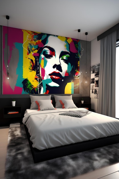 Popart style bedroom interior in modern house