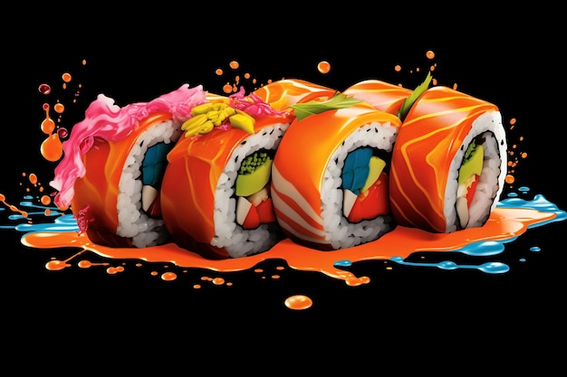 An PopArt Sushi Colorful Depiction of Sushi Roll