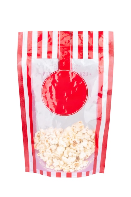 Popcorn bag isolated on white background plastic