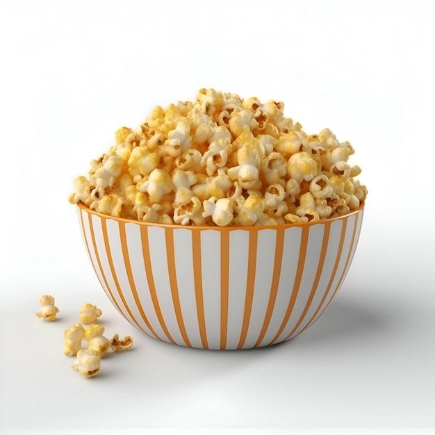 Popcorn in a bowl isolated on white background 3d illustration