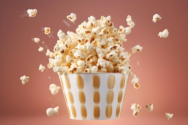 A popcorn container with a brown background and the word popcorn on it