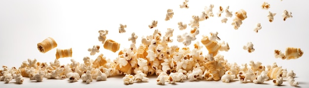 Popcorn falling on a white table