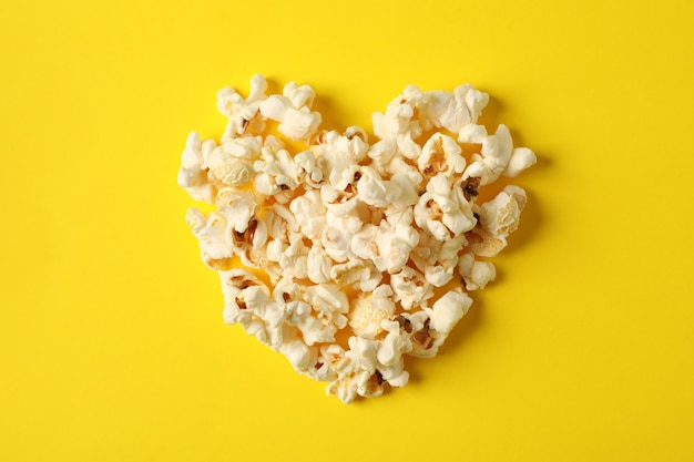 popcorn heart on yellow background