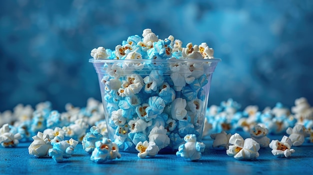 Photo popcorn in a plastic container with blue and white stars