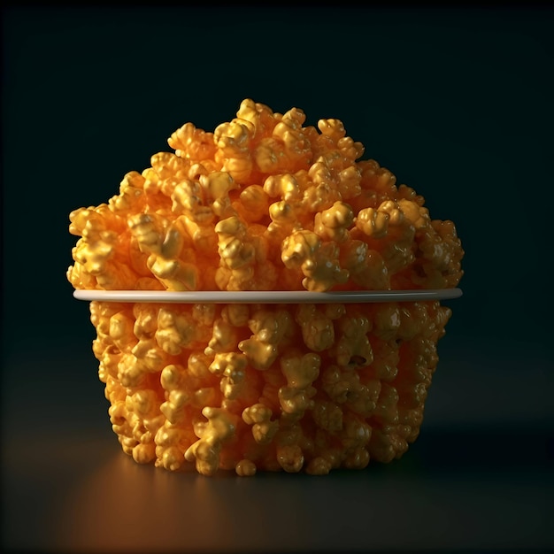 Popcorn in a plastic cup on a dark background 3d rendering