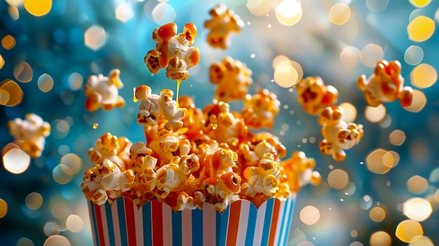 A popcorn striped box with popcorn