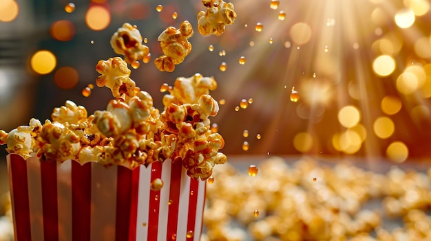 A popcorn striped box with popcorn