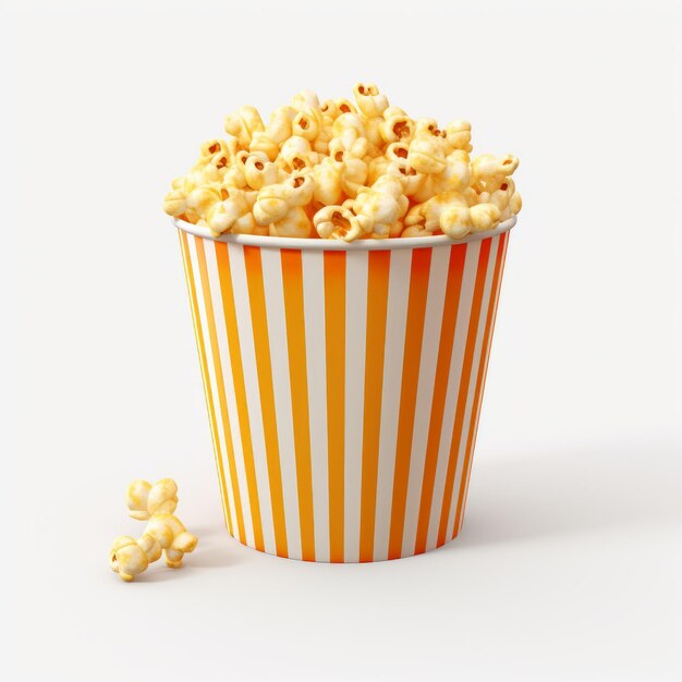 Popcorn in striped bucket isolated on white background