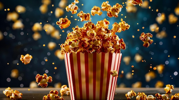 popcorn in a striped red and white striped bucket