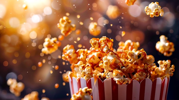 popcorn in a striped red and white striped bucket