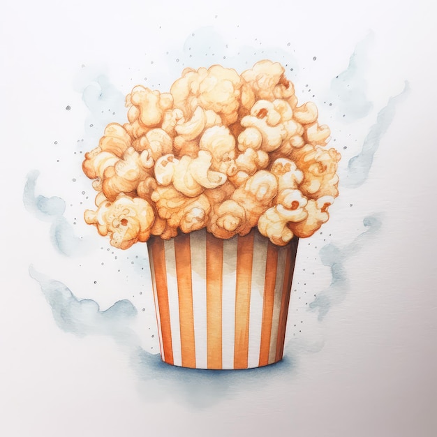 Popcorn watercolor illustration generative ai