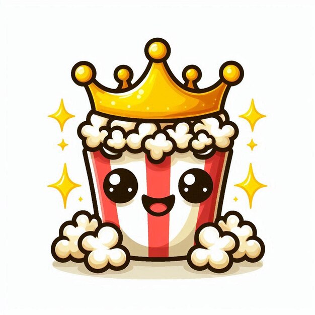 Photo popcorn with crown cartoon vector icon illustration