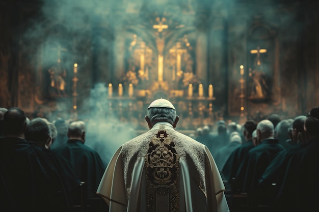 The Pope Leading A Religious Ceremony From The Background