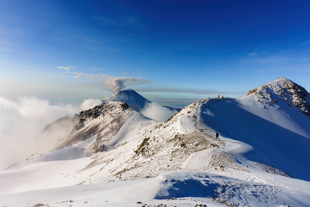 Popocatepetl volcano, seen from the top of the Iztaccihuatl volcano