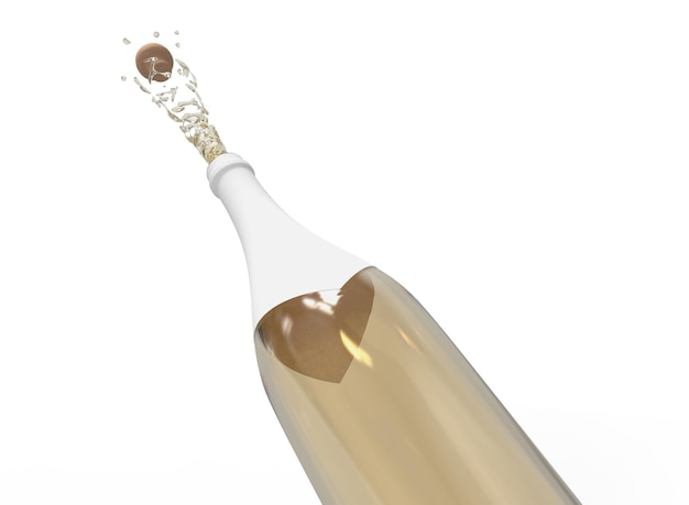 Photo popping champagne bottle mockup. isolated popping bottle. 3d rendering