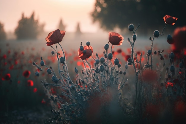 Poppy flower field background Illustration AI Generative