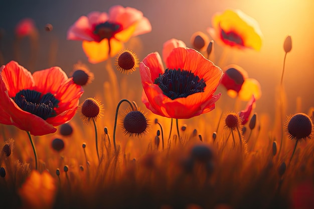 poppy flowers colorful background ai generative