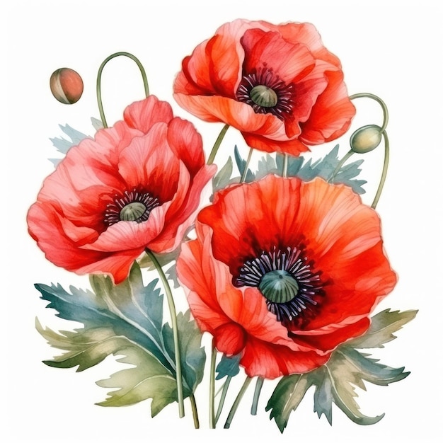 Poppy flowers isolated