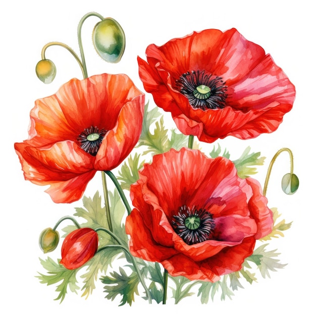 Poppy flowers isolated