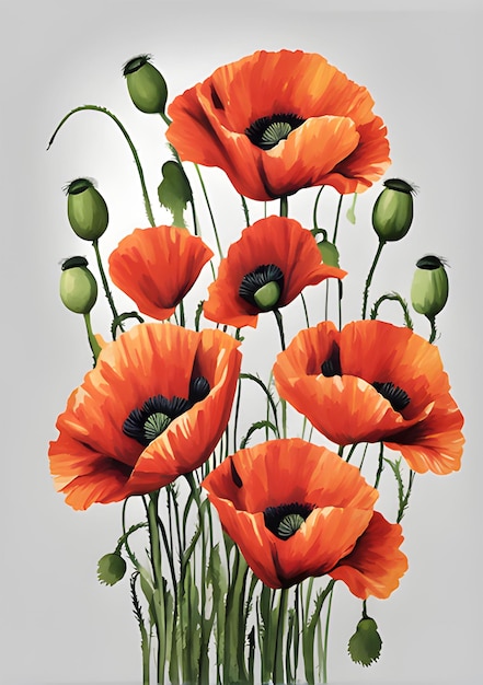 Poppy flowers on a light background