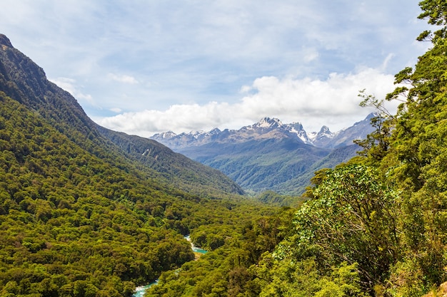 The pops view lookout to the forest and the river Fiordland National Park South Island New Zealand