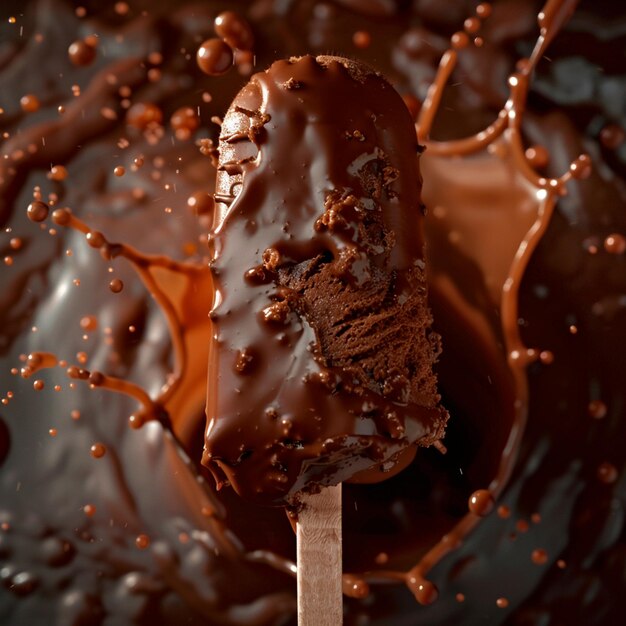 Photo popsicle chocolate ice cream with chocolate splash