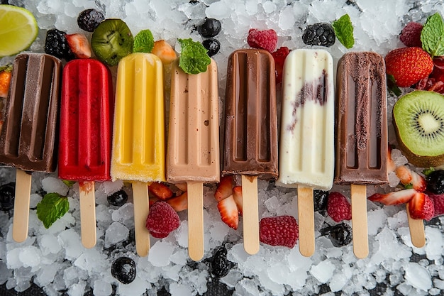 Photo popsicle ice cream arrangement top view