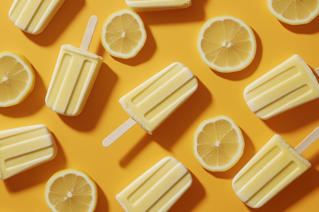 Popsicle ice cream with lemon slices