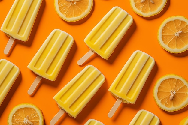 Popsicle ice cream with lemon slices