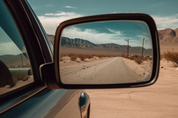 A Popular Car Drives Down A Deserted Road View Through The Side Window Generative AI