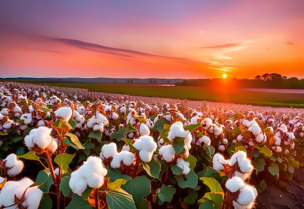 Photo popular cotton varieties with amazing sunsets