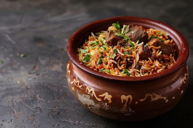 Popular Indian Dum Handi Mutton Biryani in clay pot