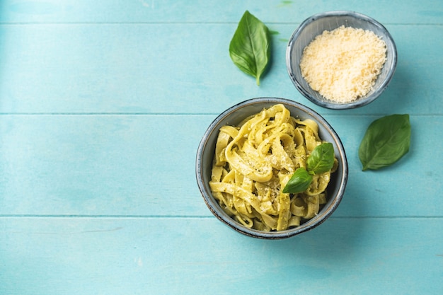 Popular Italian pasta with pesto sauce