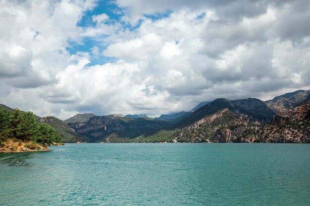 Popular tourist attraction beautiful nature view with fjord and mountains in the water Artistic nature copy space