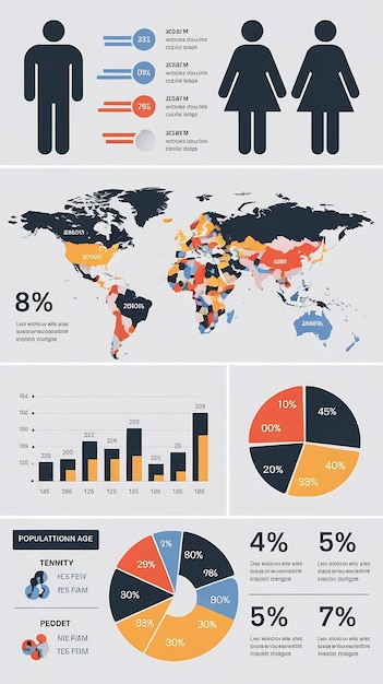 Population demography infographic elements diagrams statistics percents set of templates wi