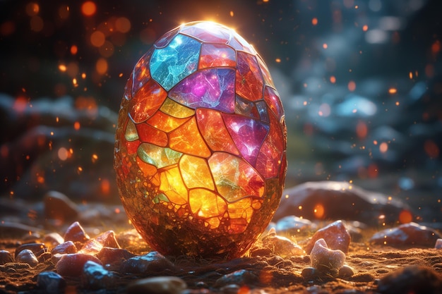 porcelain egg completely covered with geodes and crystals of different sizes colors of the rainbow spectrum