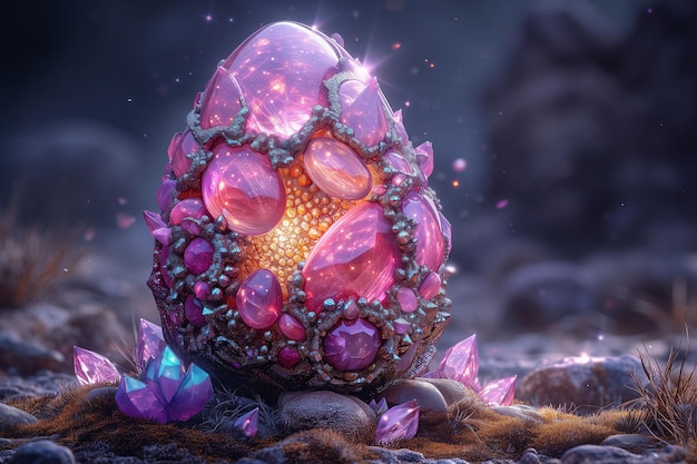 porcelain egg completely covered with geodes and crystals of different sizes colors of the rainbow spectrum