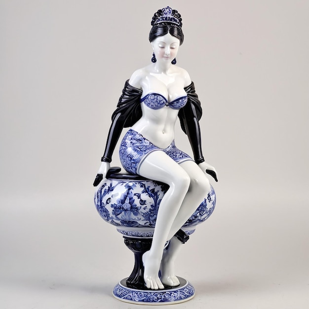 Porcelain figurine of a woman seated on a vase