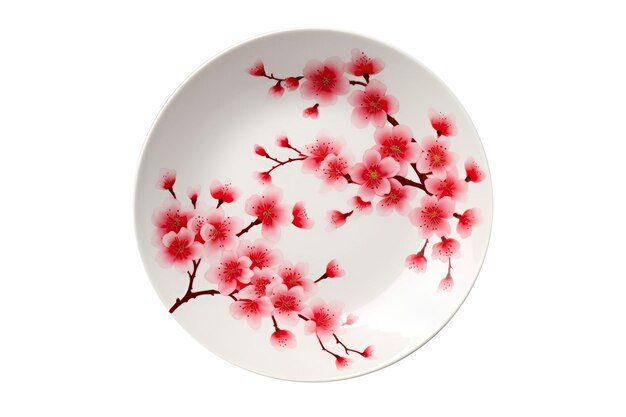 Porcelain Plate Adorned With Vibrant Handpainted Japanese Cherry Blossoms